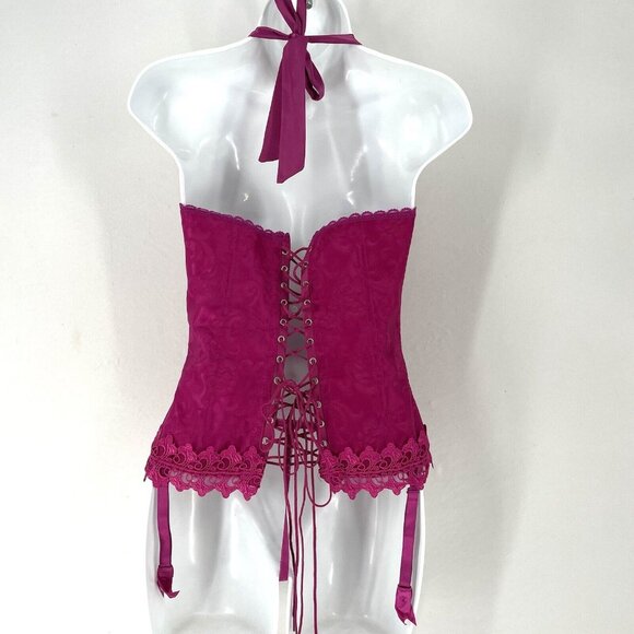 Elegant Women's Lace Halter Corset - Pink - Picture 8 of 16